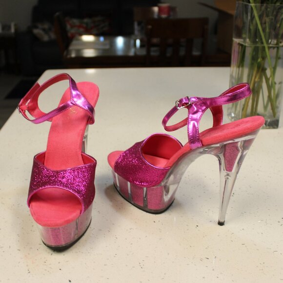 Pleaser Sparkle Pink Extreme Stiletto Platforms Size 13 - Picture 4 of 9